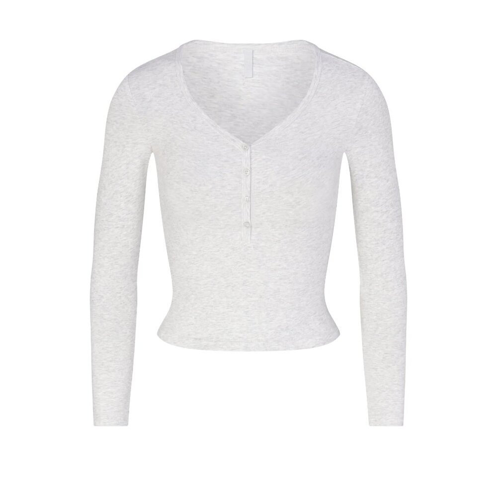 SKIMS Henley | Cropped Ribbed Long Sleeve Top